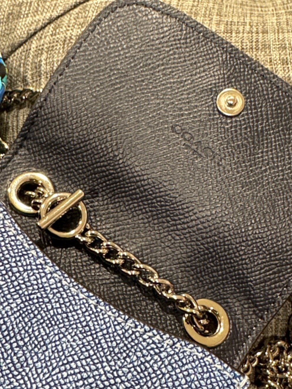 Coach North South Light Denim Blue Leather Crossbody Phone Pouch with Chain - Picture 16 of 17
